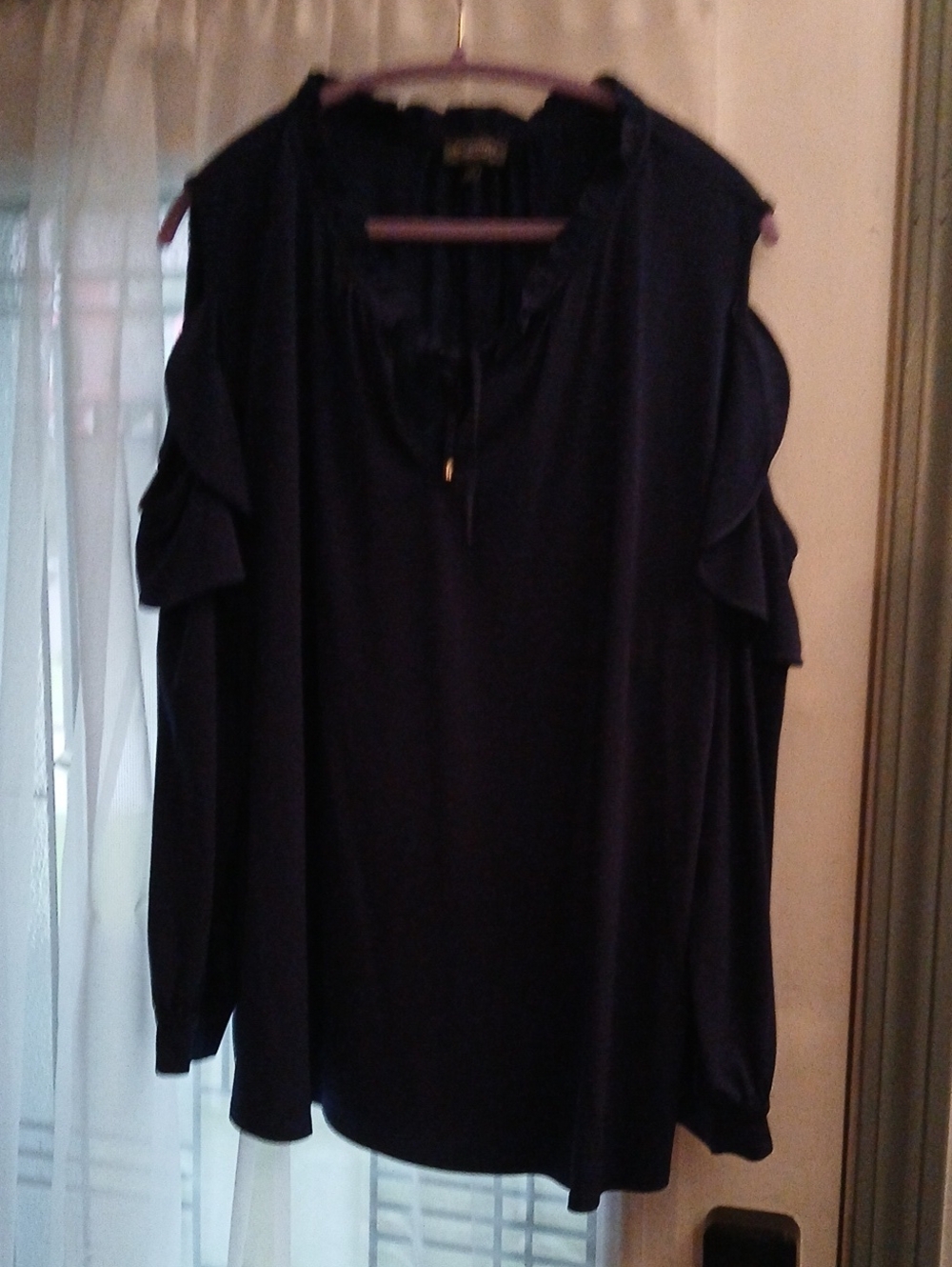 Women’s Navy Cold-Shoulder Ruffle Blouse